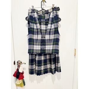 Vintage Plaid Vest & Pleated Skirt Two Piece Set Size S